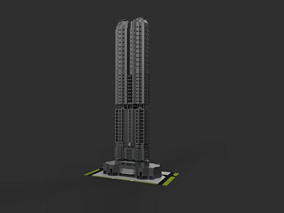 Garden Landscape Around Modern Tall Building With Green Base Area 3d model