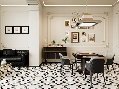 Elegant Clubhouse Interior With Ornate Decor Framed Art And Stylish Furniture 3d model