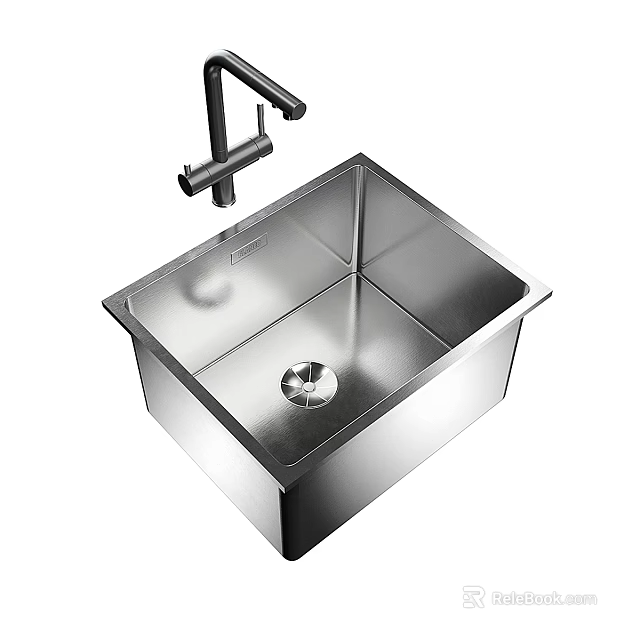 Modern Square Stainless Steel Sink With Single Handle Faucet Design 3d model 
