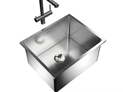 Modern Square Stainless Steel Sink With Single Handle Faucet Design 3d model
