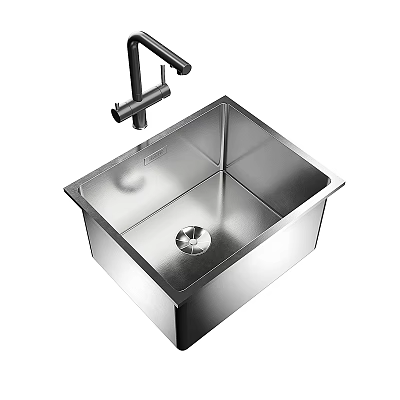 Modern Square Stainless Steel Sink With Single Handle Faucet Design 3d model
