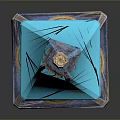 Ornate Glass Perfume Bottle With Blue Enamel And Gold Geometric Accents