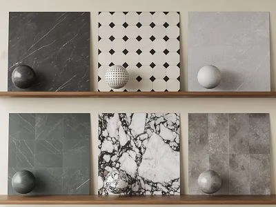 Various Design Floor Tiles With Different Textures And Patterns Displayed On Shelves 3d model
