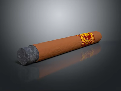 Premium Handcrafted Cigar With Brown Wrapper Golden Emblem On Dark Reflective Surface 3d model