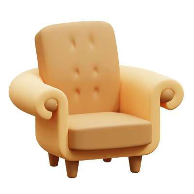 Beige Upholstered Chaise Lounge with Button Tufted Back and Curved Armrests Classic Design 3d model
