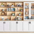 Modern Bookcase Design With Glass Doors Multiple Shelves Books And Decorative Items