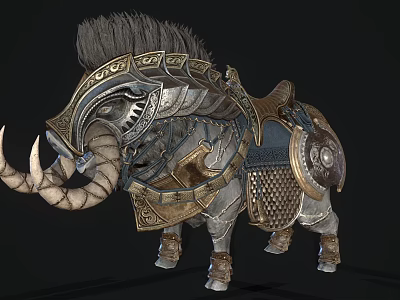 Medieval Fantasy Armored Elephant Mount With Ornate Metal Armor And Fur Mane 3d model
