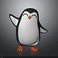 Cartoon Penguin With Black And White Body Orange Feet Smiling Face Waving Hand