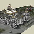 Classical Style Office Building With Golden Domes Flags Towers And Ornate Details