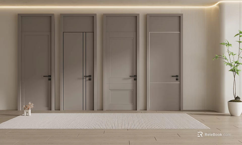 Modern Interior Hinged Doors In Light Gray With Minimalist Design And Smooth Surface Finish 3d model 