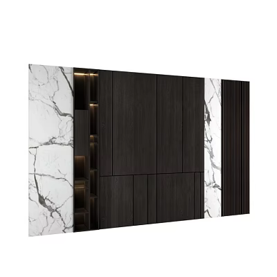 Modern Wall Decor With Marble Panels And Dark Wood Accents Vertical Striped Design For Interior 3d model