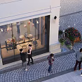 People Window Shopping At Storefront With Display Items On Urban Street
