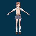 Anime School Girl With Brown Hair Wearing White Shirt Gray Skirt And Dark Blue Background