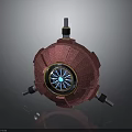 Industrial Mechanical Component With Red Casing Blue Turbine Fan And Metallic Pipes