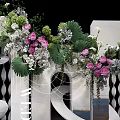 Elegant Wedding Decoration Setup With Floral Arch Geometric Backdrop And Greenery 3d model