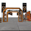 Harley 120th Anniversary Event Entrance With Orange Black Design And Motorcycles