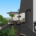 Roof Garden Outdoor Seating With Lush Greenery City Skyline And Wooden Flooring