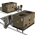 Brown Industrial HVAC Units With Dual Fans Control Boxes And Connected Pipes
