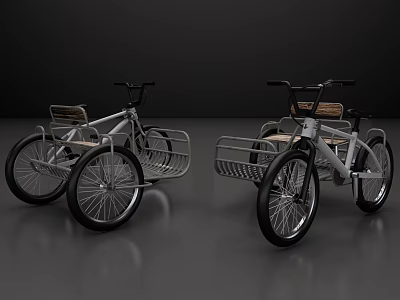 Modern Bicycles With Wooden Seats And Metallic Storage Baskets Design 3d model