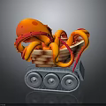 Orange Octopus with Red Details in Basket on Gray Base with Wheels