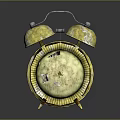 Vintage Alarm Clock With Two Bells Yellow Green Exterior And Numeric Dial On Smooth Surface