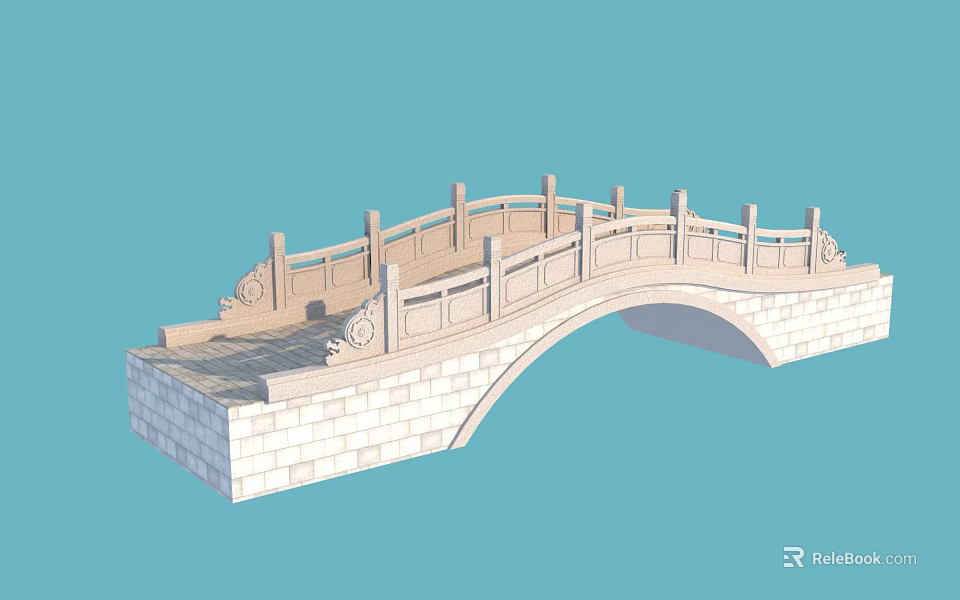 Traditional Stone Arch Bridge With Ornate Railings And Carved Stone Details 3d model 