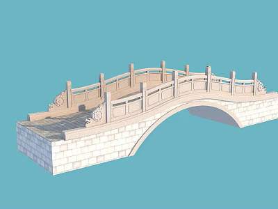 Traditional Stone Arch Bridge With Ornate Railings And Carved Stone Details 3d model