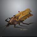Detailed 3D Rendered Insect With Brown Body Transparent Wings And Red Dot On Gray Background