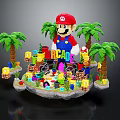 Vibrant Cartoon Scene With Red Hat Character Palm Trees ARCADE Sign And Colorful Block Elements