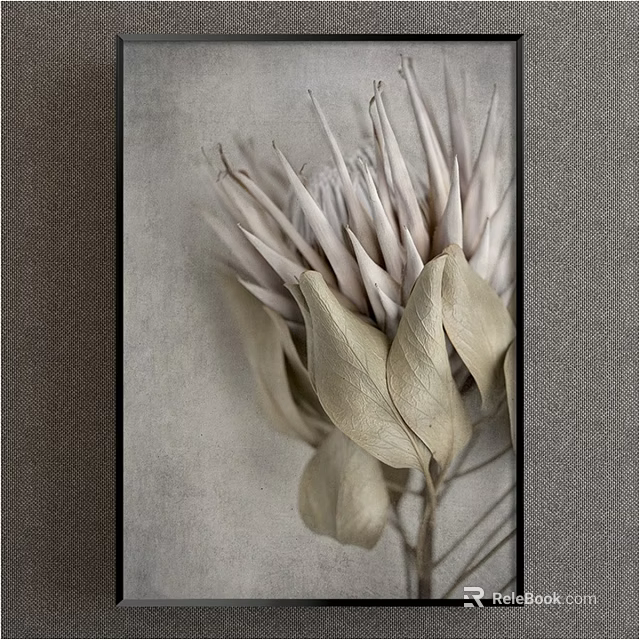 Botanical Painting of Silver Protea With Dried Leaves On Neutral Gray Background 3d model 