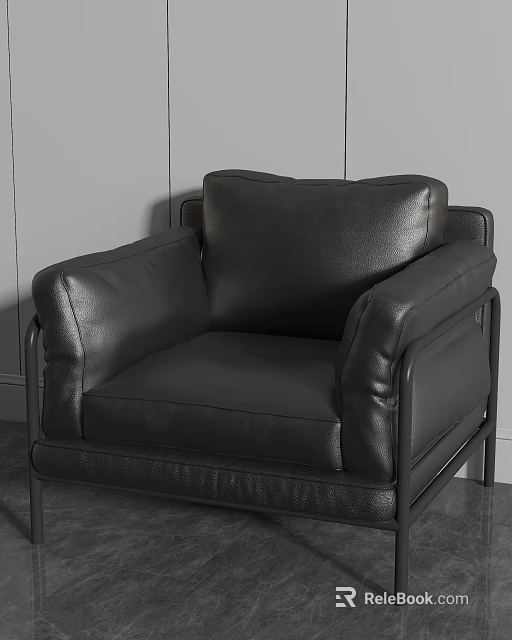Modern Black Leather Single Sofa With Comfortable Design And Metal Frame 3d model