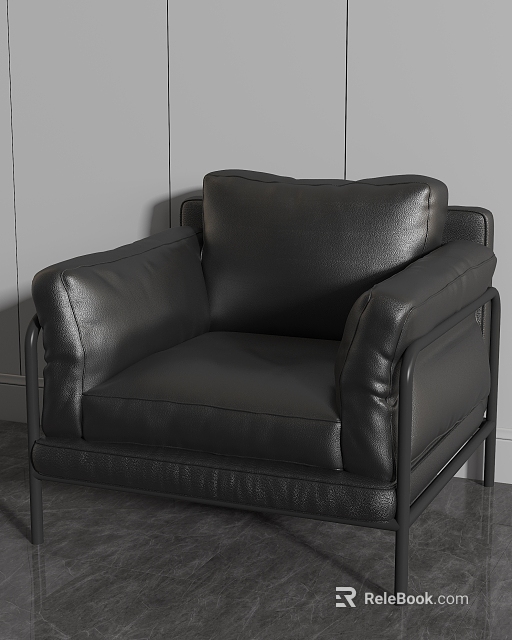 Modern Black Leather Single Sofa With Comfortable Design And Metal Frame 3d model 