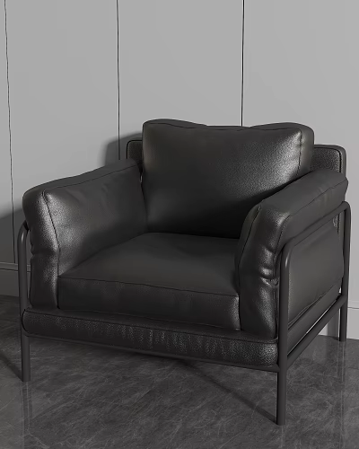 Modern Black Leather Single Sofa With Comfortable Design And Metal Frame 3d model