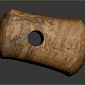 Ancient Stone Weapon With Cylindrical Shape Orange Brown Stripes And Central Hole