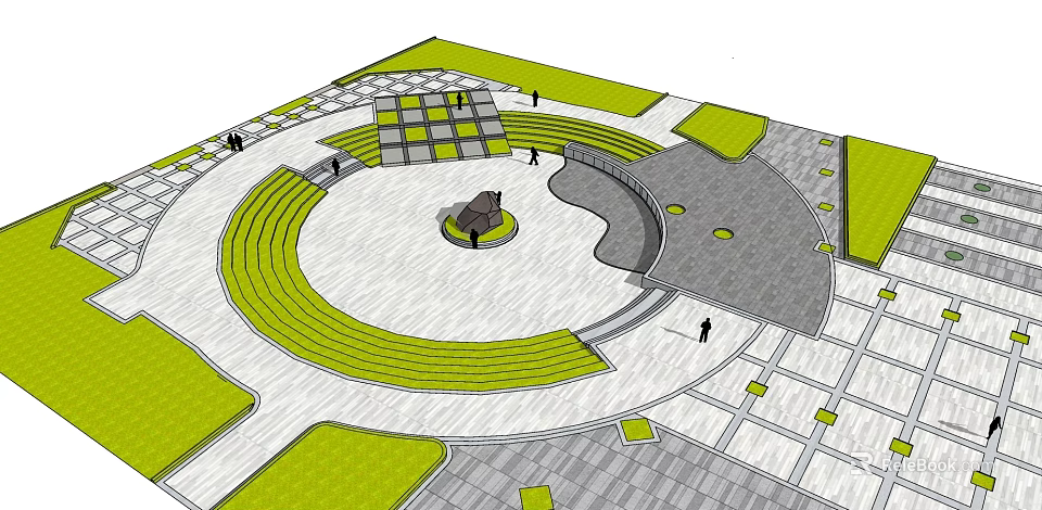 Scenic Waterfront Landscape Design With Circular Plaza Terraced Seating And Green Lawns 3d model 