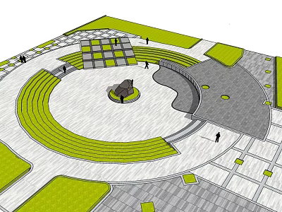 Scenic Waterfront Landscape Design With Circular Plaza Terraced Seating And Green Lawns 3d model