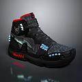 High Top Shoes With Red And Black Colorway Glowing Details Joyful Metal Text And Reflective Sole