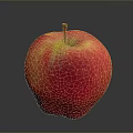 Fresh Red Apple with Yellow Stripes Shiny Surface Brown Stem Dark Background Juicy and Ripe