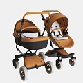 Stylish Tan Double Baby Strollers With Black Frame White Seats And Wheels