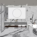Modern Marble Bathroom Interior Design With Double Vanity Round Mirror And Bathtub Shower Area