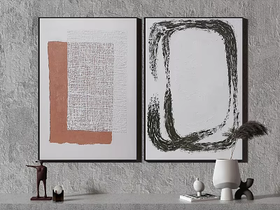 Minimalist Abstract Wall Art Display With Sculptures Vase And Feather Decor 3d model
