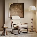 Rocking Leisure Chair With Beige Cushion Wooden Frame Floor Lamp And Decorative Painting In Interior