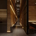 Elegant Modern Restaurant Interior With Wooden Decor Ambient Lighting And Seating Area