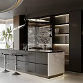 Modern Open Kitchen Interior Design With Marble Island Counter And Cabinets 3d model