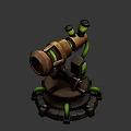Wooden Telescope Like Mechanical Device With Green Tubes Circular Base And Yellow Components
