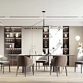 Elegant Modern Restaurant Interior Design With Dining Table Chairs Wine Cabinet And Pendant Lights