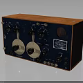 Vintage Electronic Device With Wooden Case Multiple Knobs Dials And Dark Front Panel 3d model