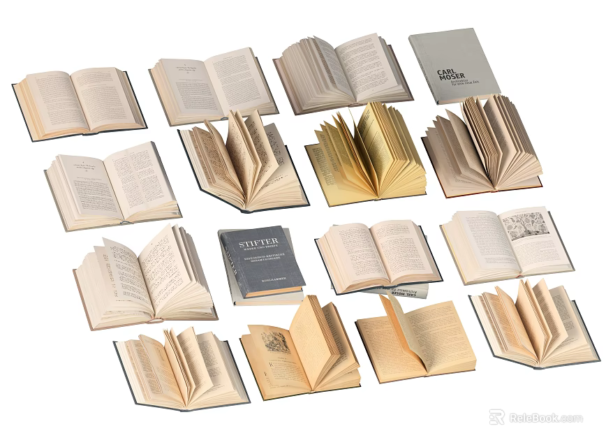 Collection of Open Books in Various Styles and Colorful Pages 3d model 