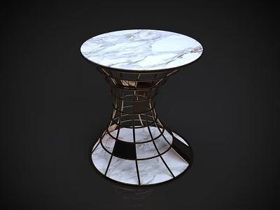 Modern Round Side Table With White Marble Surface And Metal Geometric Base 3d model
