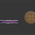 Two Decorative Components Silver Ring With Purple Glow And Golden Circular Patterned Element